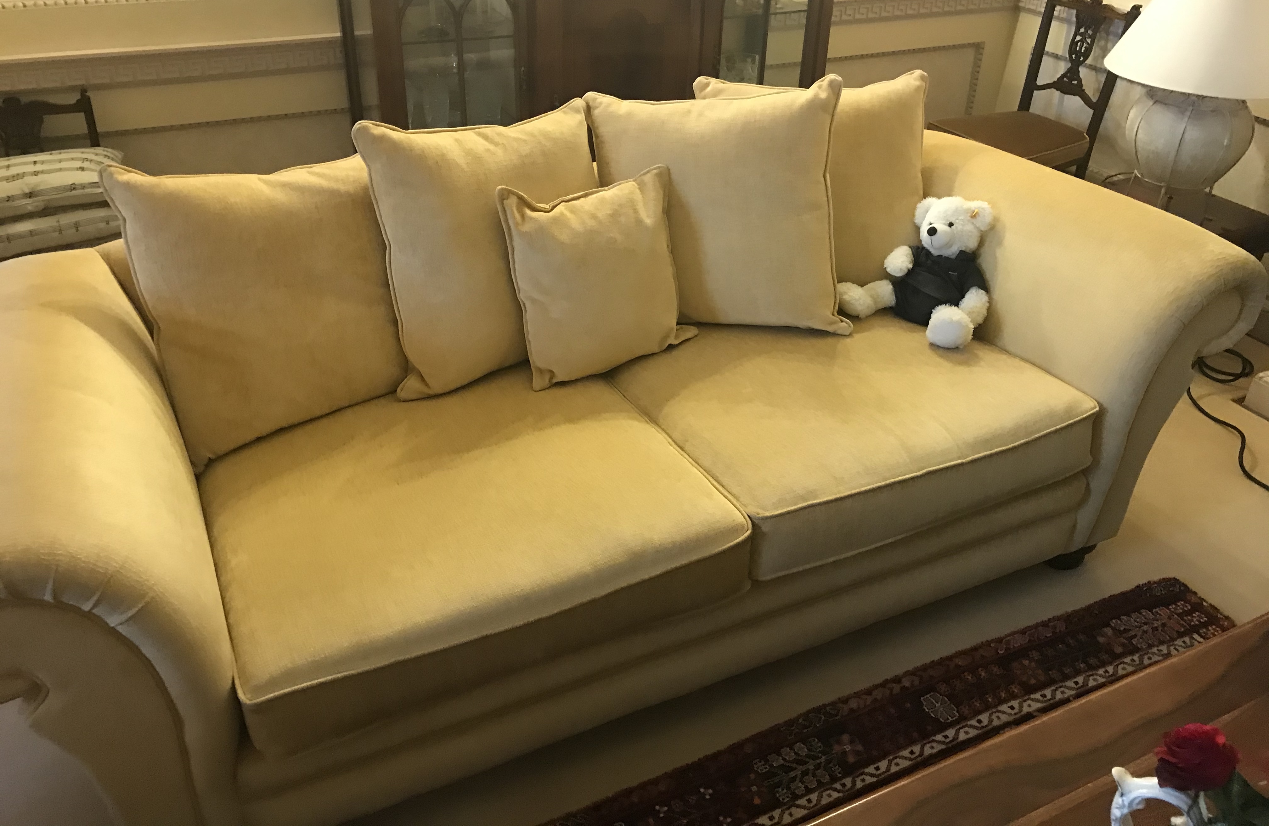 Large Light Gold Upholstered Classic Sofa