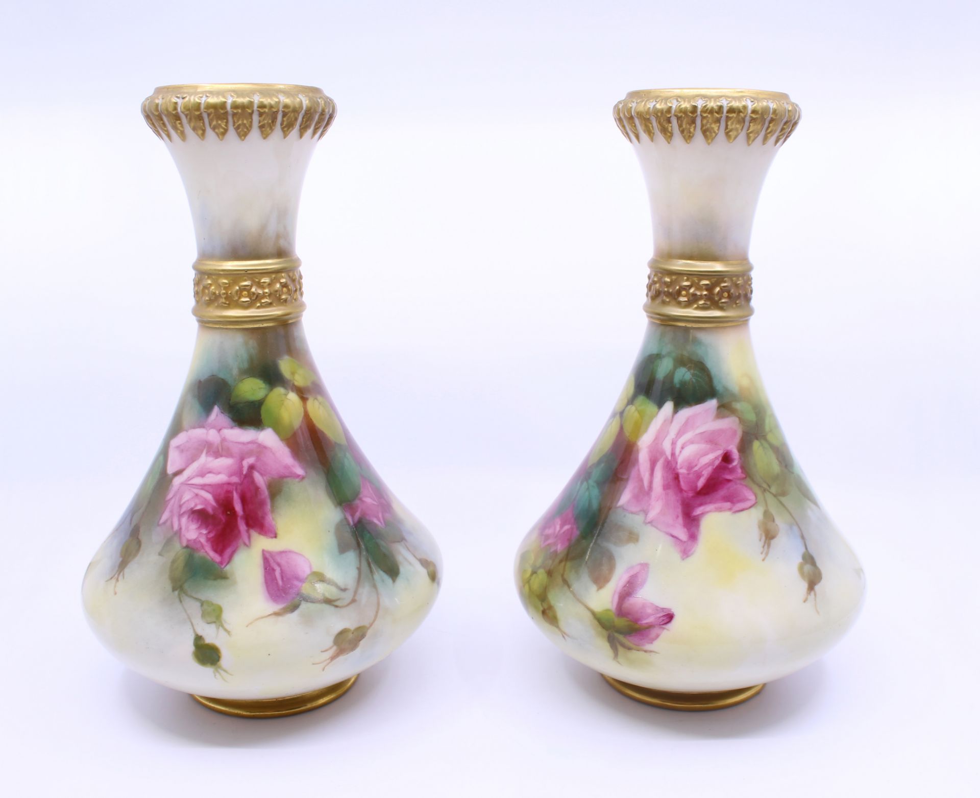 Pair of Royal Worcester Floral Blush 2187 Vases 1917