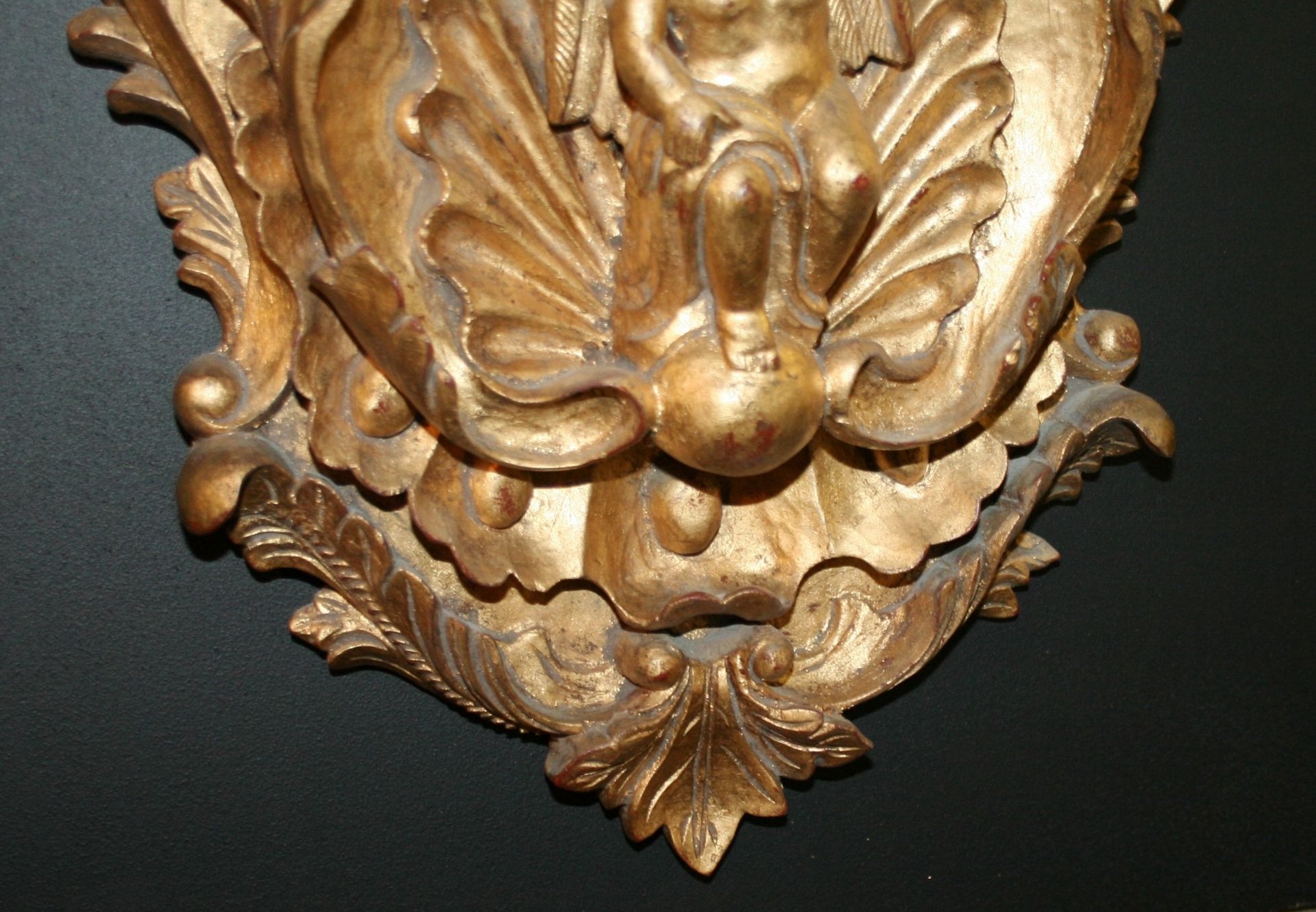 Pair of Gilded Hand Carved Cherubic Wall Brackets - Image 4 of 4