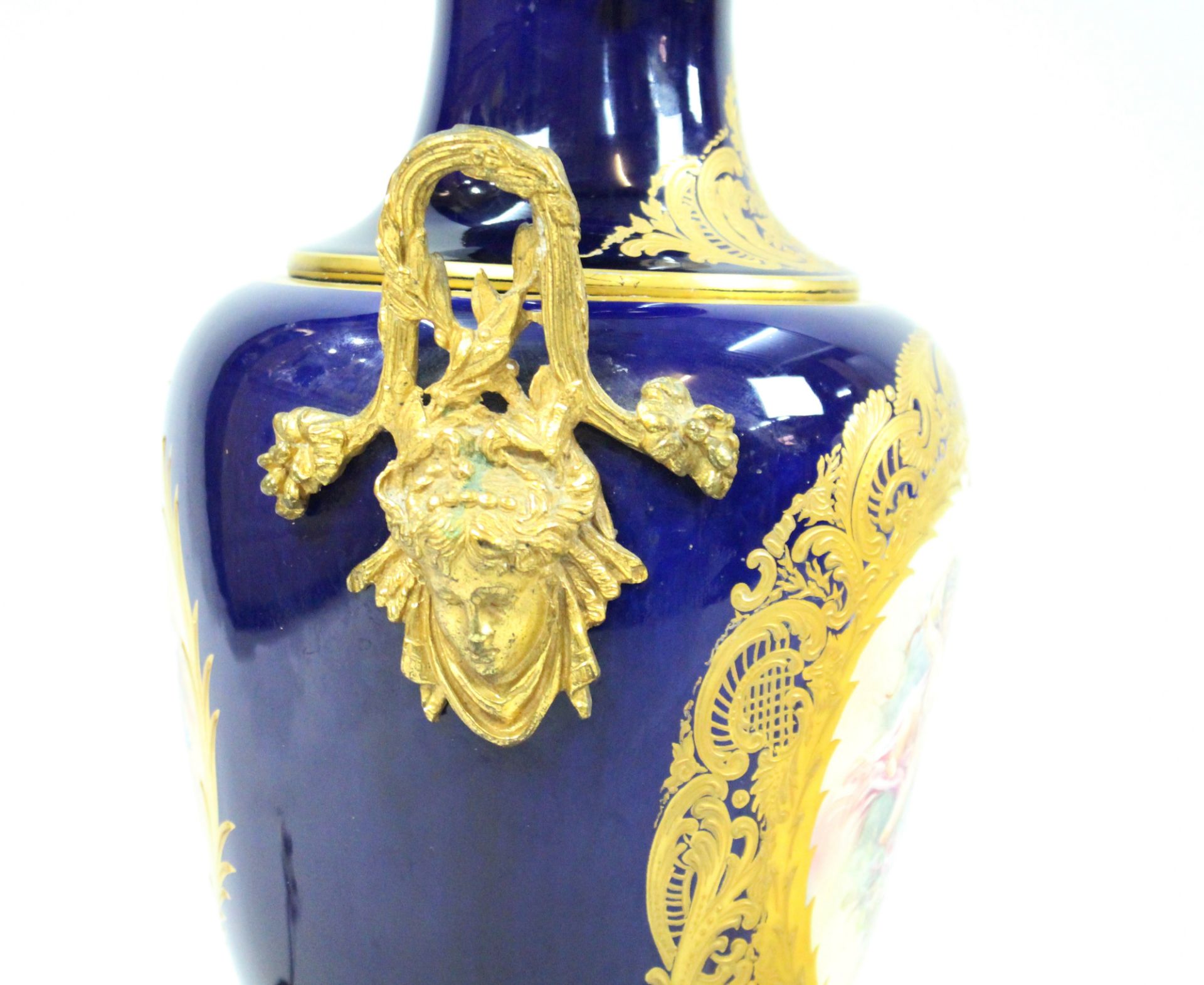 French Sevres Style Cobalt Blue Table Lamp & Shade - Image 9 of 11