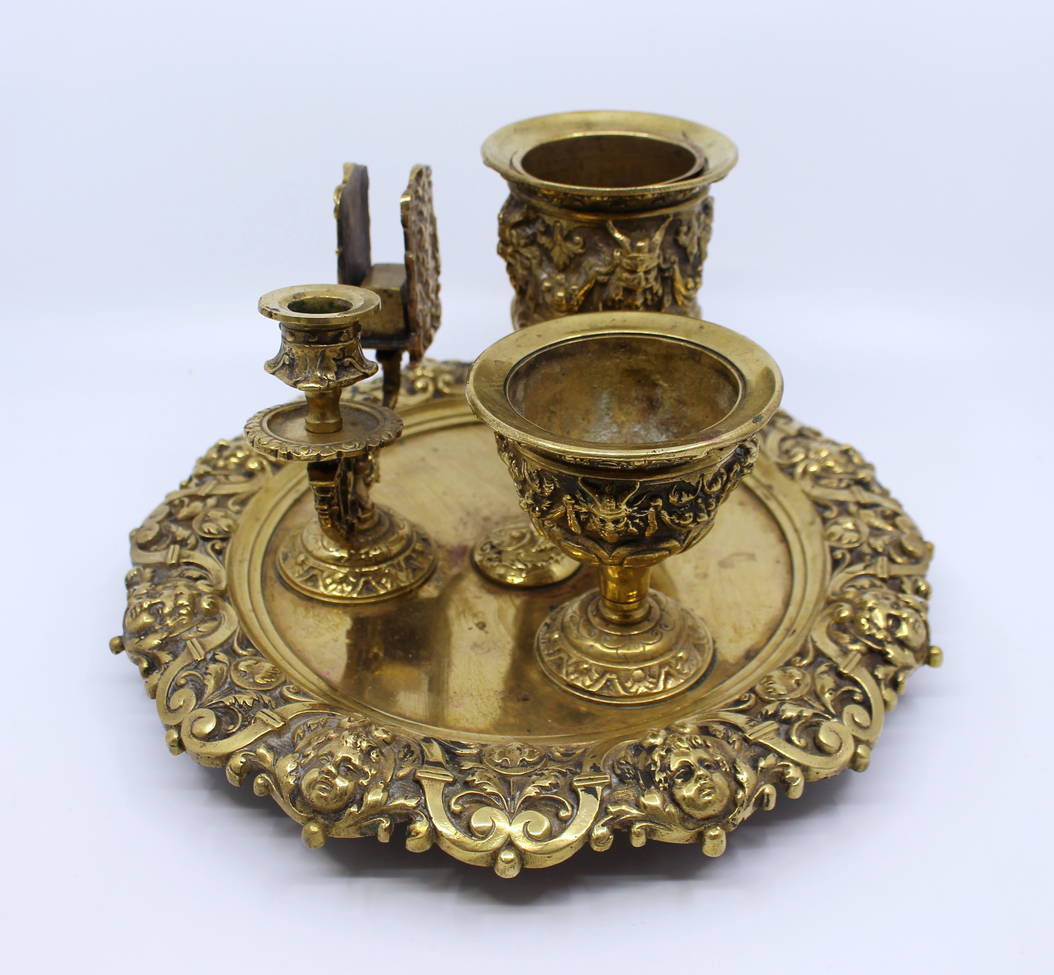 19th c. English Brass Inkwell & Writing Desk Set c.1880 - Image 3 of 9