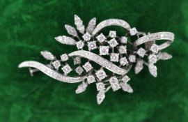 Mid 20th c. Diamond Set Foliate 18ct. White Gold Brooch