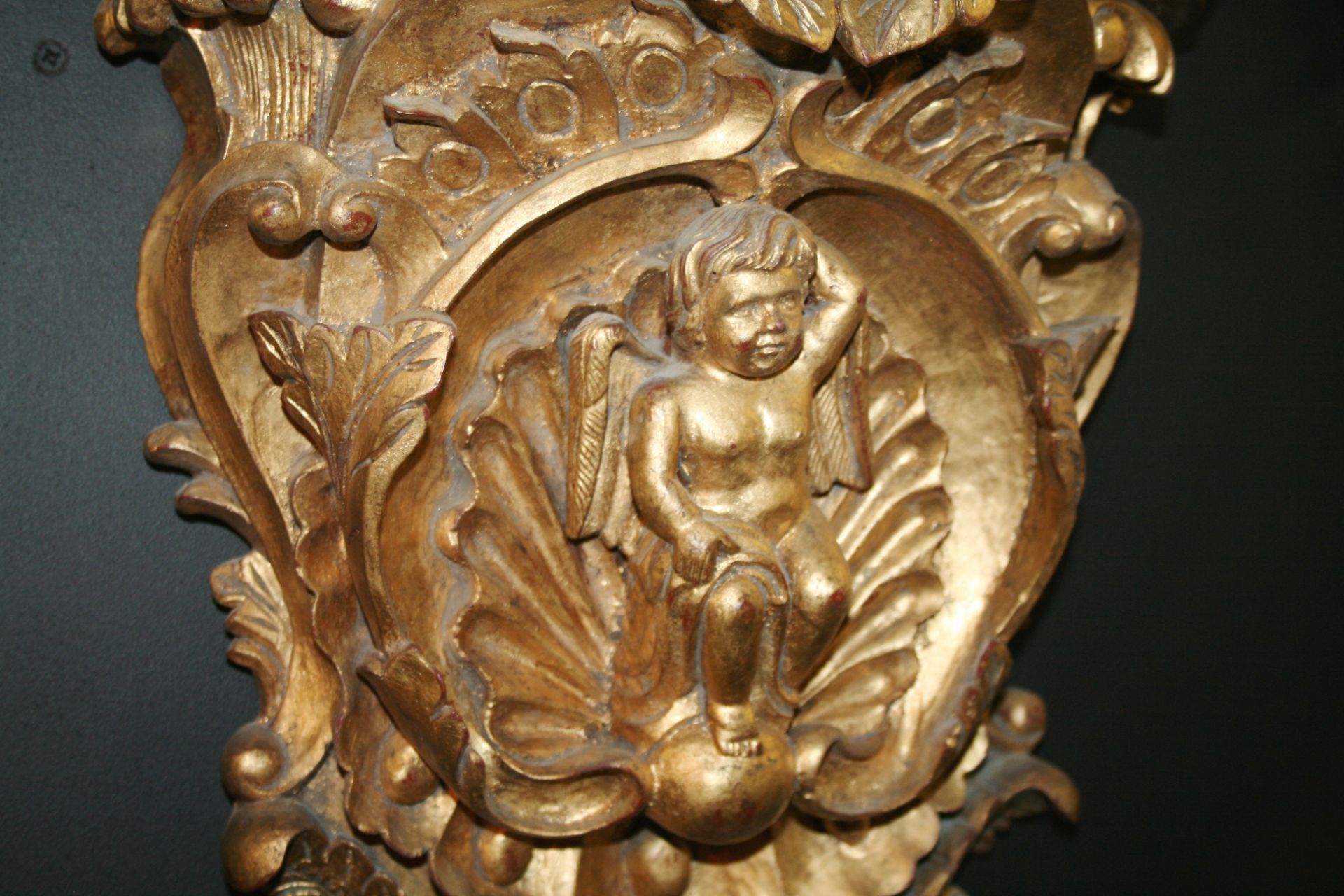 Pair of Gilded Hand Carved Cherubic Wall Brackets - Image 3 of 4