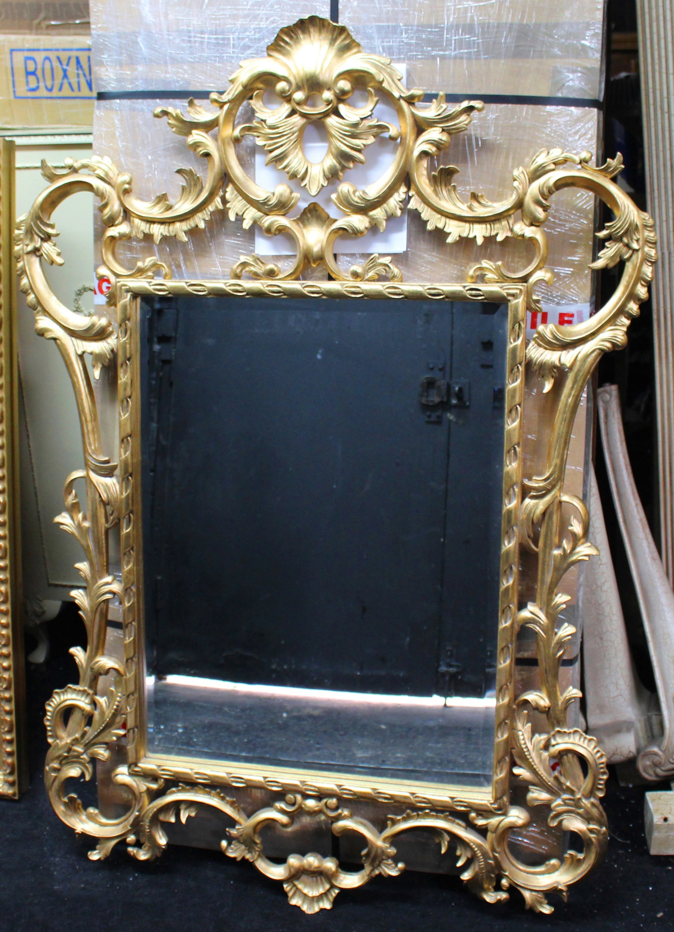 Pair of Ornate Carved Wood Gilt Bevelled Mirrors