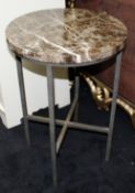 Metal Framed Lamp Table with Heavy Circular Marble Top