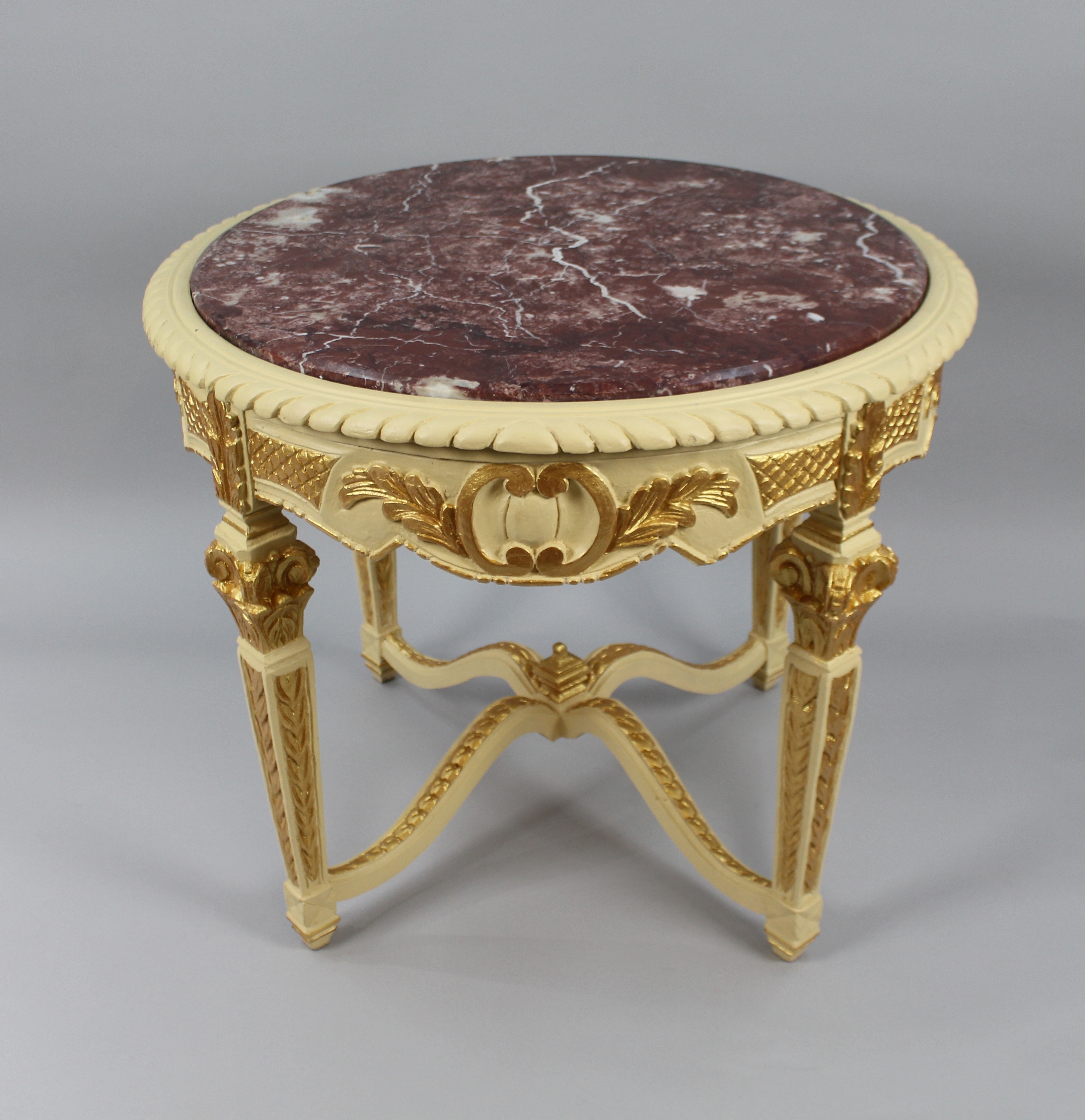 Decorative Painted Marble Topped Carved Wood Centre Table