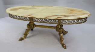 Vintage Onyx Topped Brass Oval Coffee Table