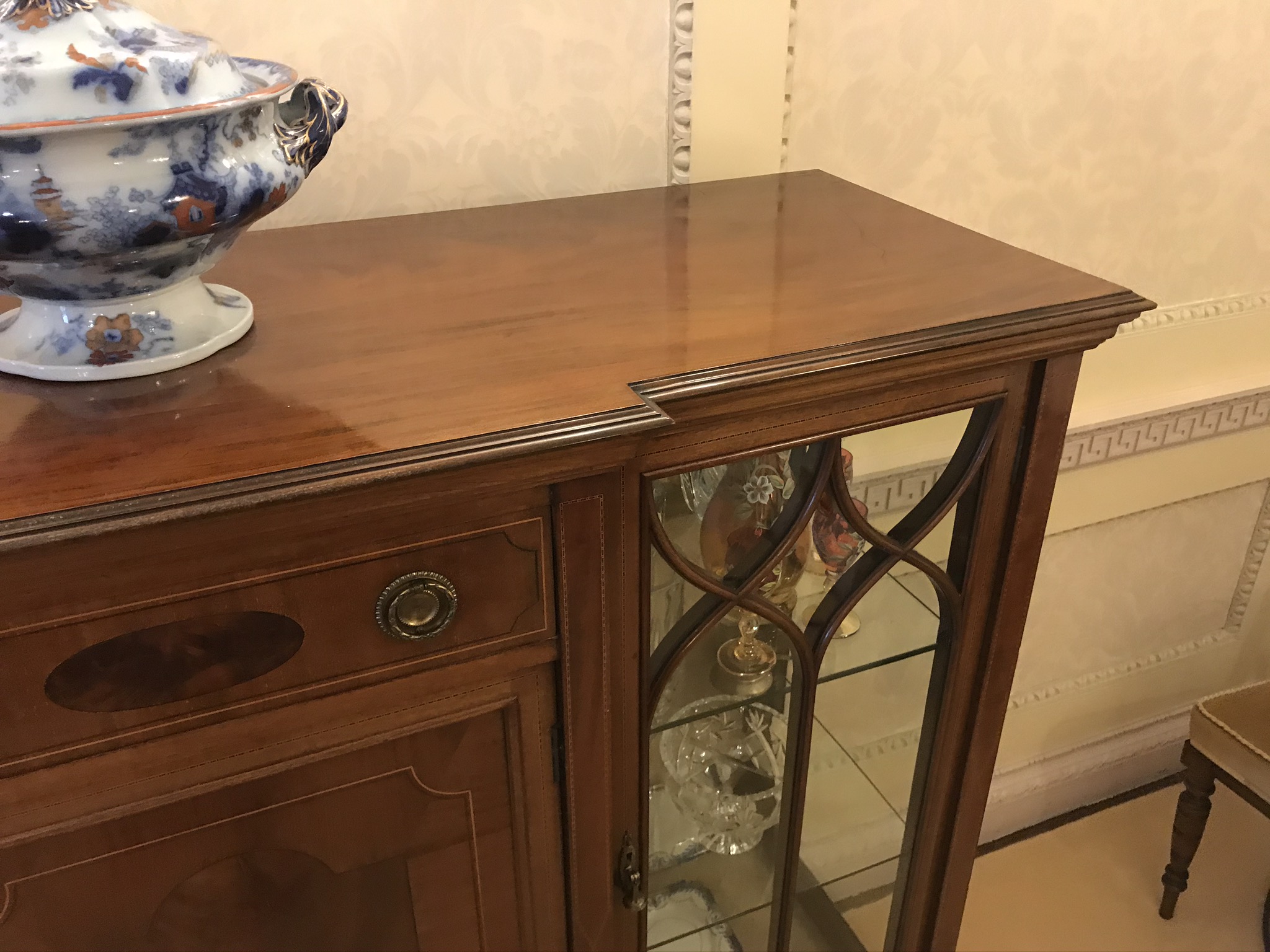 Edwardian Mahogany Inlaid Breakfront Display Cabinet - Image 4 of 14