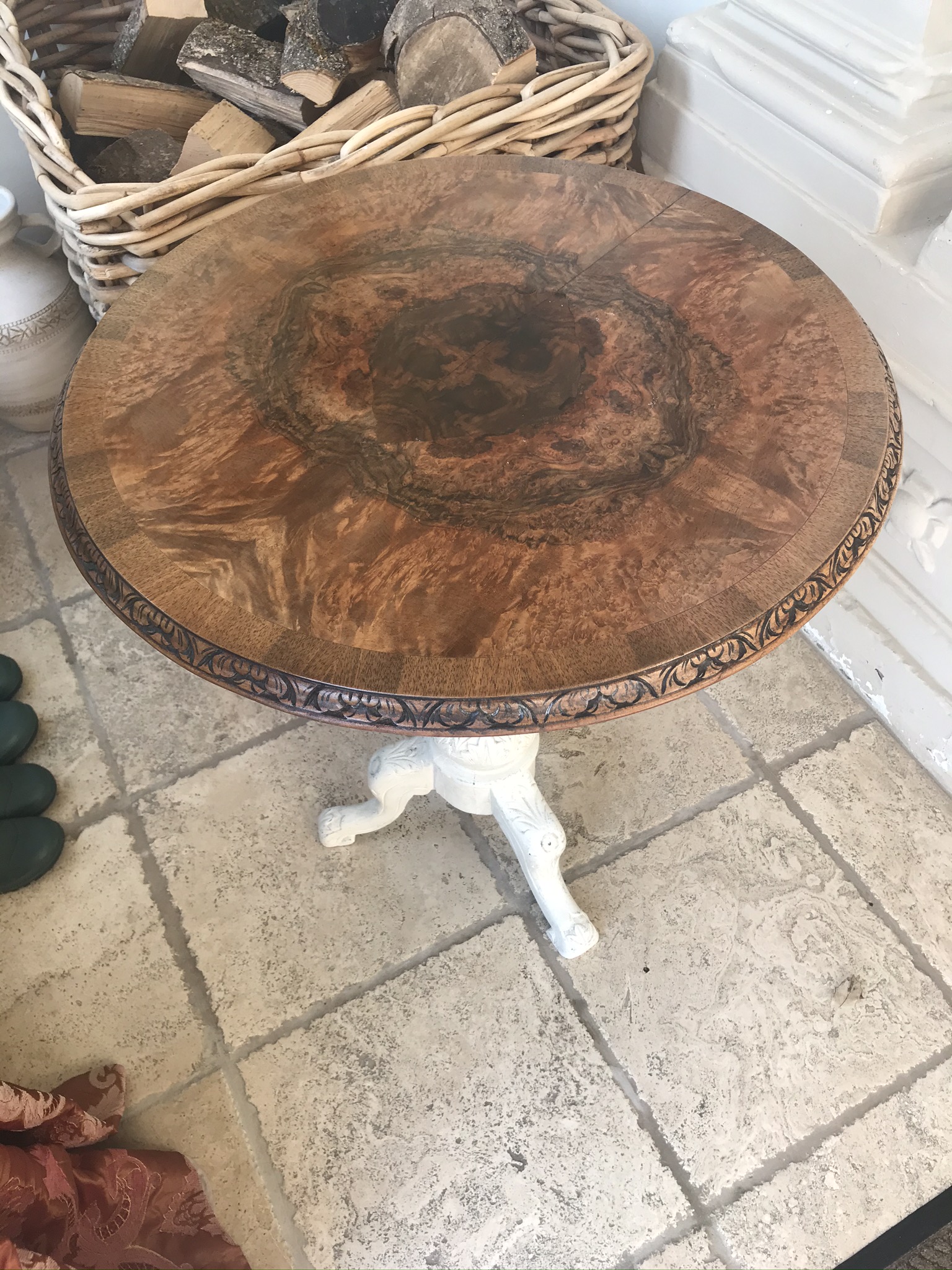 Circular Walnut Centre Table With Painted Base - Image 4 of 6