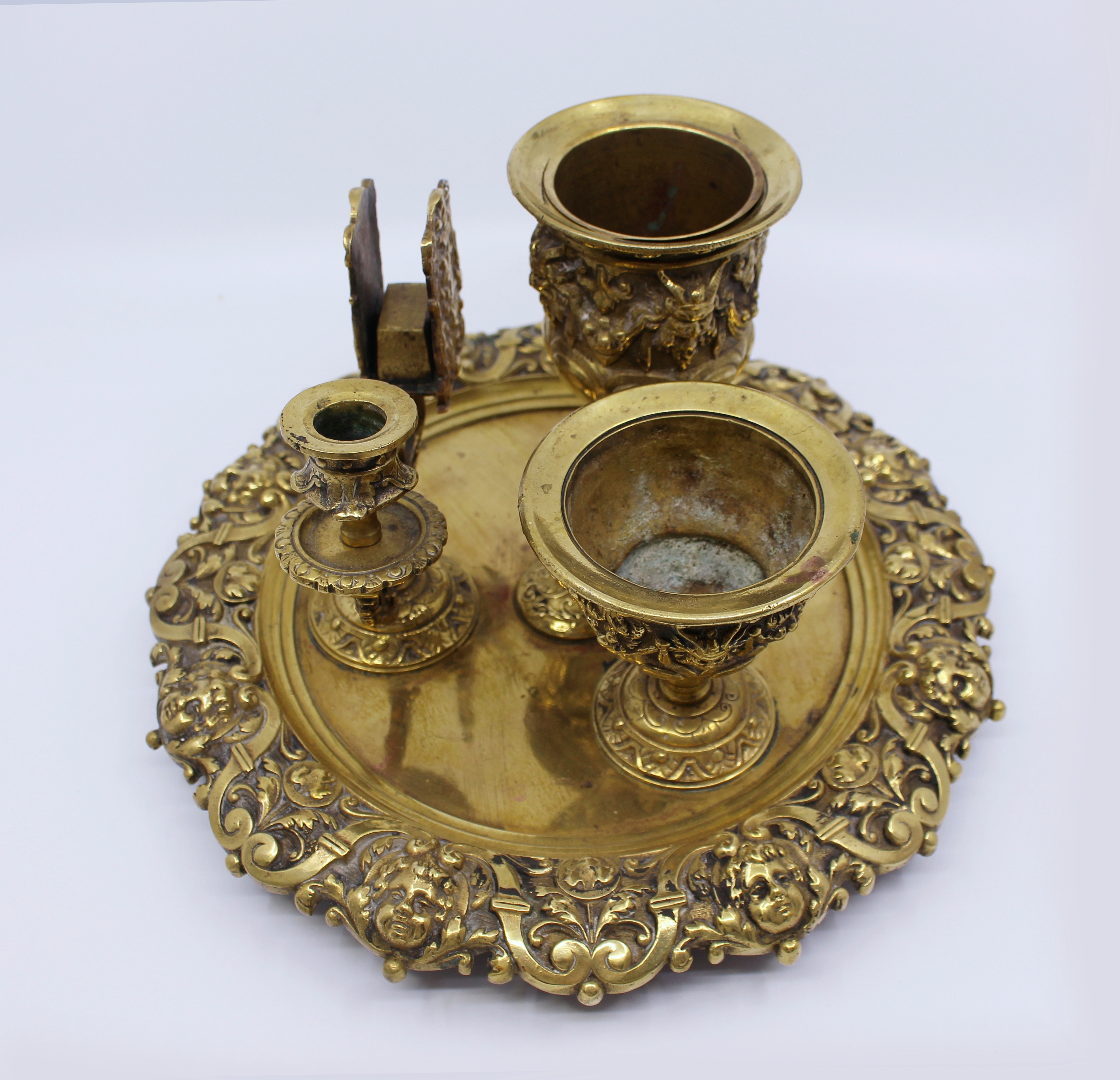 19th c. English Brass Inkwell & Writing Desk Set c.1880 - Image 6 of 9