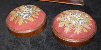 Pair of Victorian Petit Point Beaded Needlework Footstools