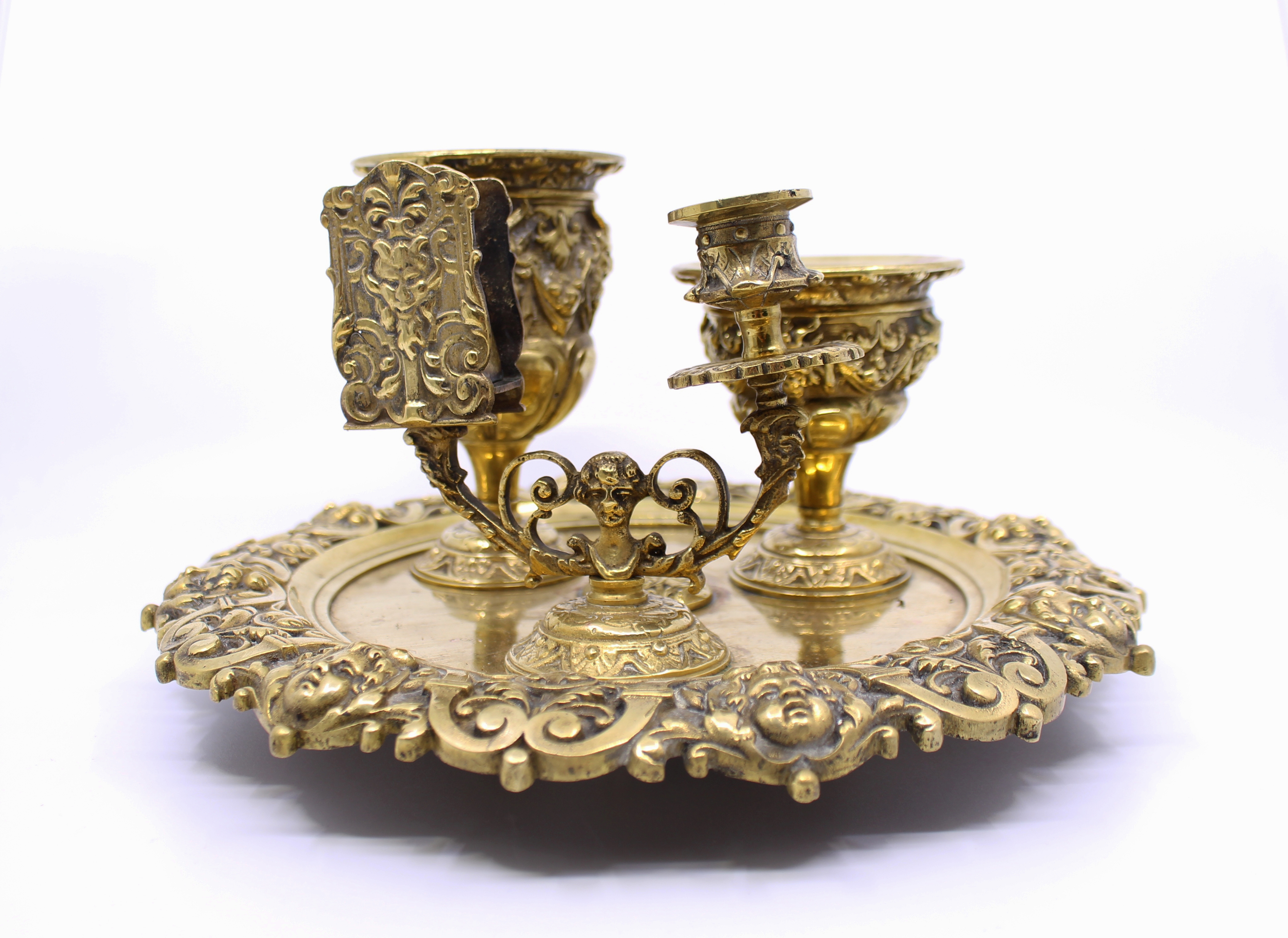 19th c. English Brass Inkwell & Writing Desk Set c.1880 - Image 2 of 9