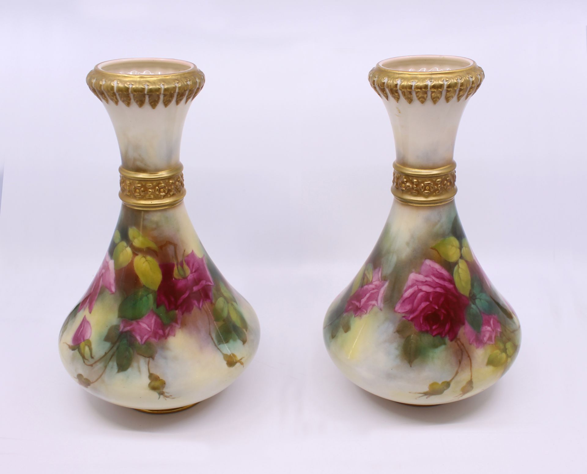 Pair of Royal Worcester Floral Blush 2187 Vases 1917 - Image 10 of 12