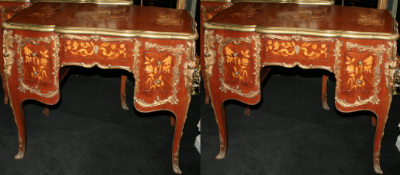 Pair of French Brass Bound Inlaid Desks