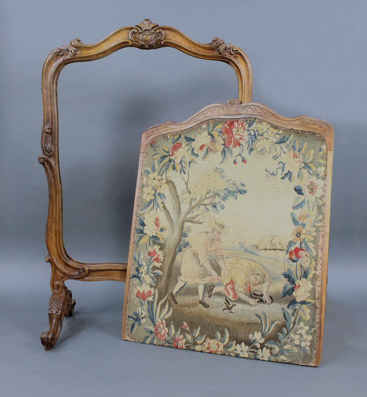 Fine French 18th c. Carved Walnut Tapestry Fire Screen - Image 3 of 11