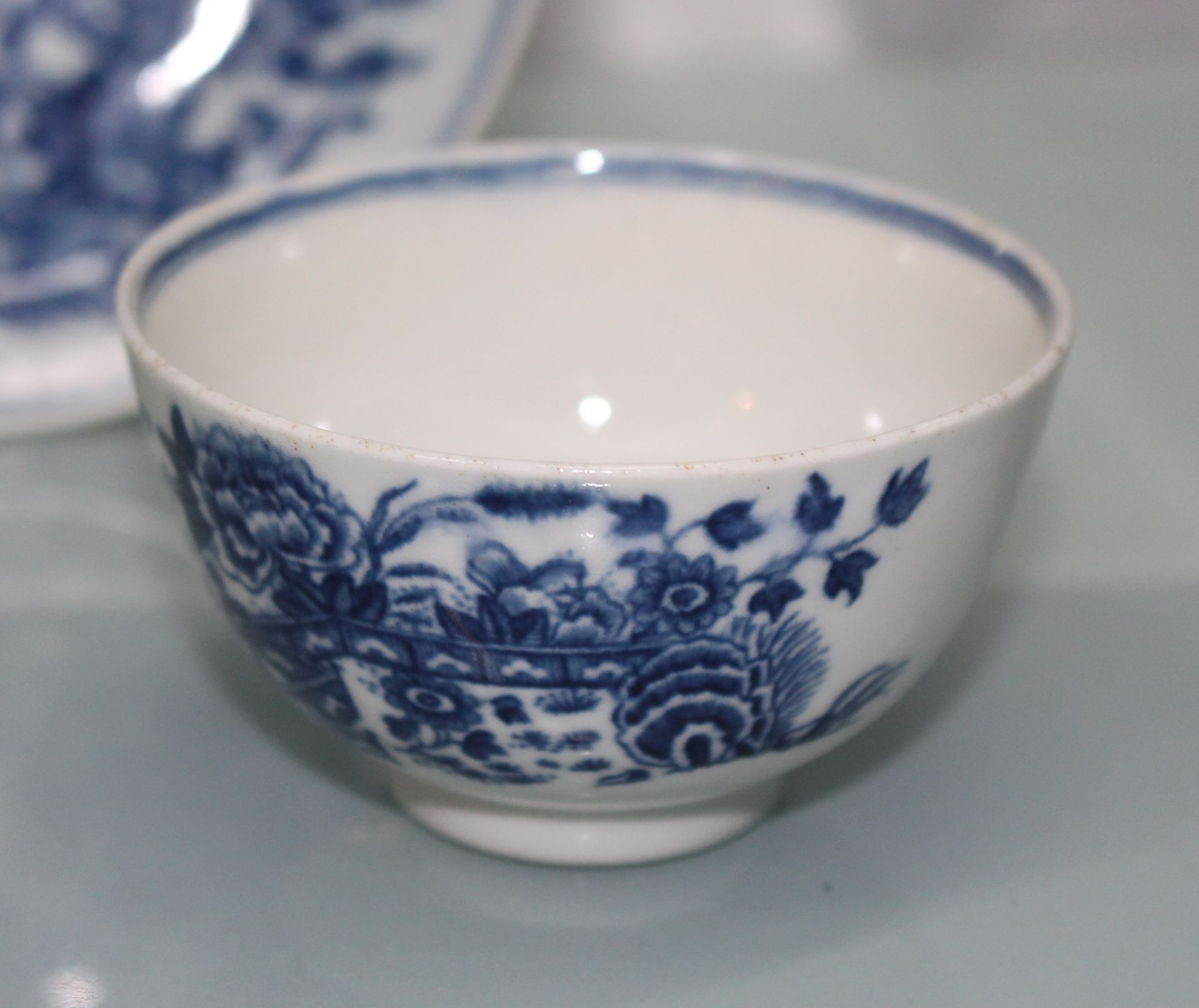 Royal Worcester Dr Wall First Period Blue & White Fence Pattern Cup & Saucer - Image 3 of 6