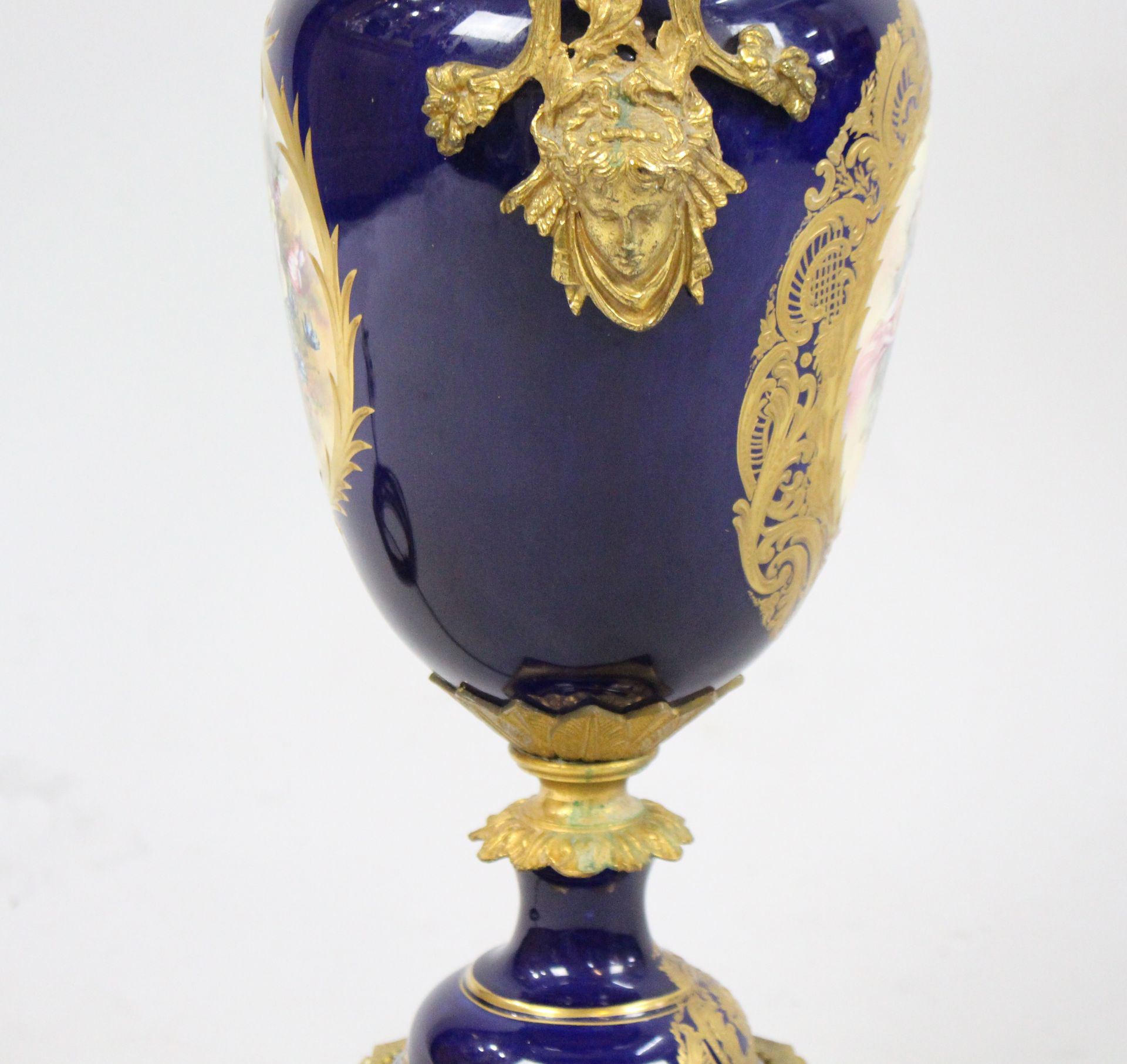 French Sevres Style Cobalt Blue Table Lamp & Shade - Image 11 of 11