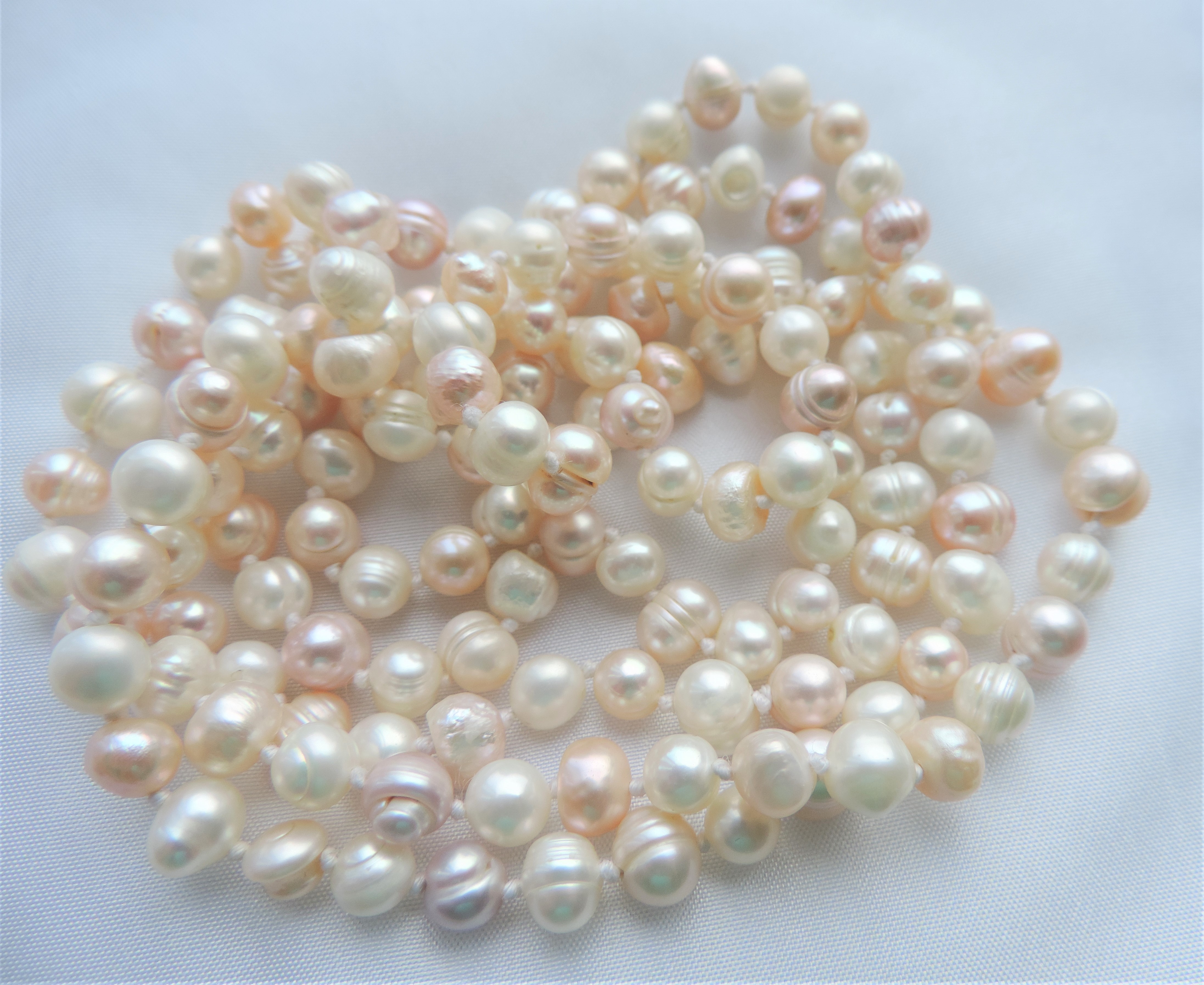 Cream, Pink & Peach Cultured Pearl Necklace 45 inches