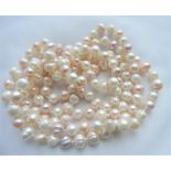 Cream, Pink & Peach Cultured Pearl Necklace 45 inches