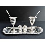 Antique Silver Plate Egg Cruet Set for 2