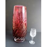 Large Hand Made Cranberry Crystal Vase 31cm Tall