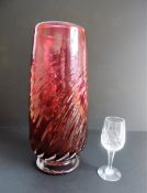 Large Hand Made Cranberry Crystal Vase 31cm Tall