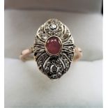 Antique Ruby and Diamond Ring 9k Yellow Gold