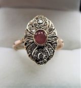 Antique Ruby and Diamond Ring 9k Yellow Gold