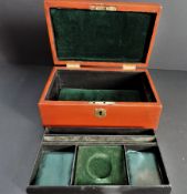 Antique Jewellery Box - Wood Exterior Velvet Lined