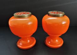 Vintage Art Deco Bohemian Orange Glass Rose Bowls