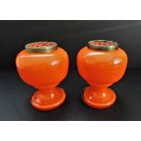 Vintage Art Deco Bohemian Orange Glass Rose Bowls