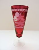 Antique Bohemian Etched Crystal Goblet