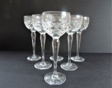 Set 6 Antique Crystal Wine Glasses