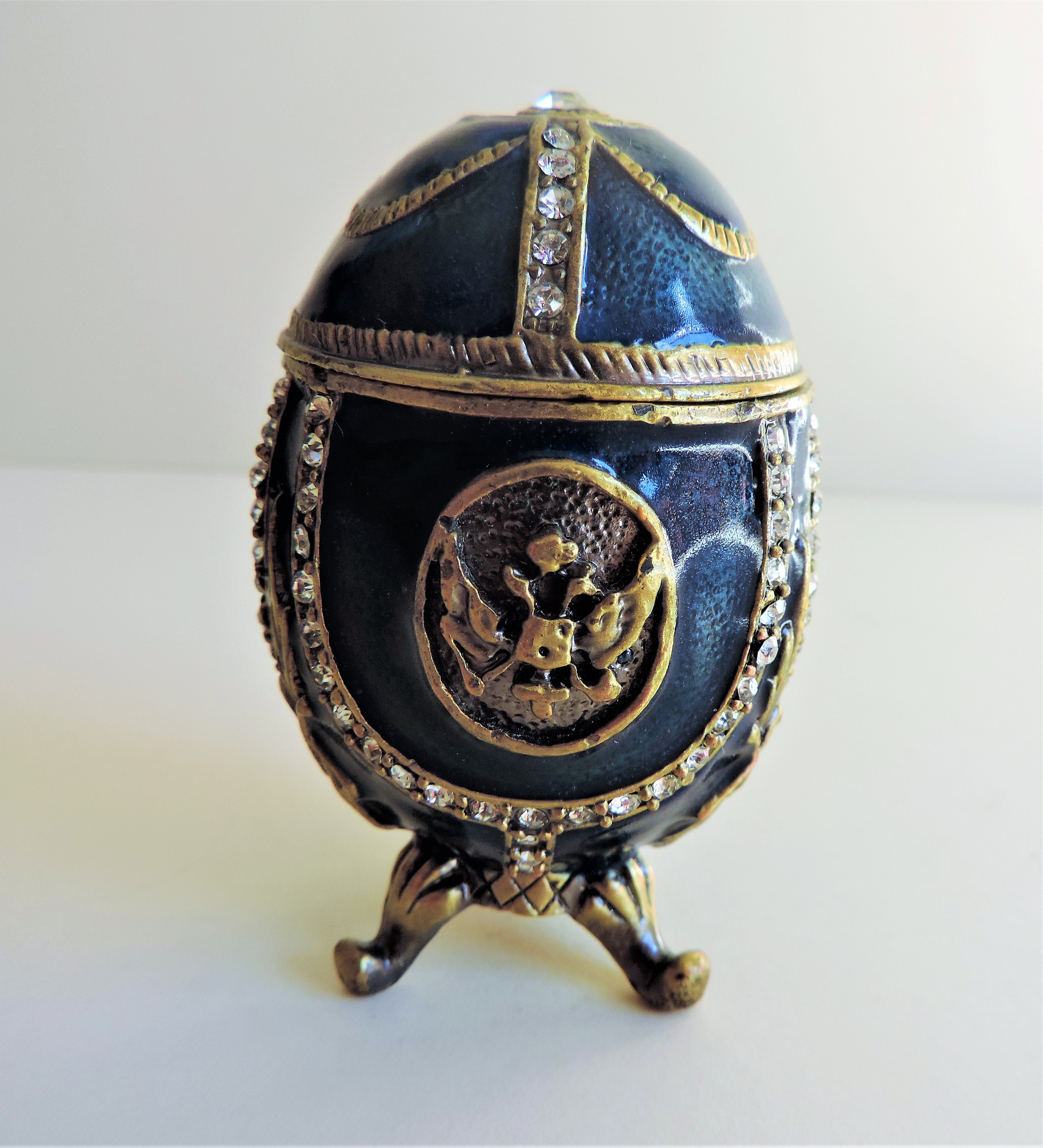 Blue Faberge Style Enameled Egg - Image 4 of 6