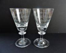 Pair Vintage Crystal Chalice Wine Glasses