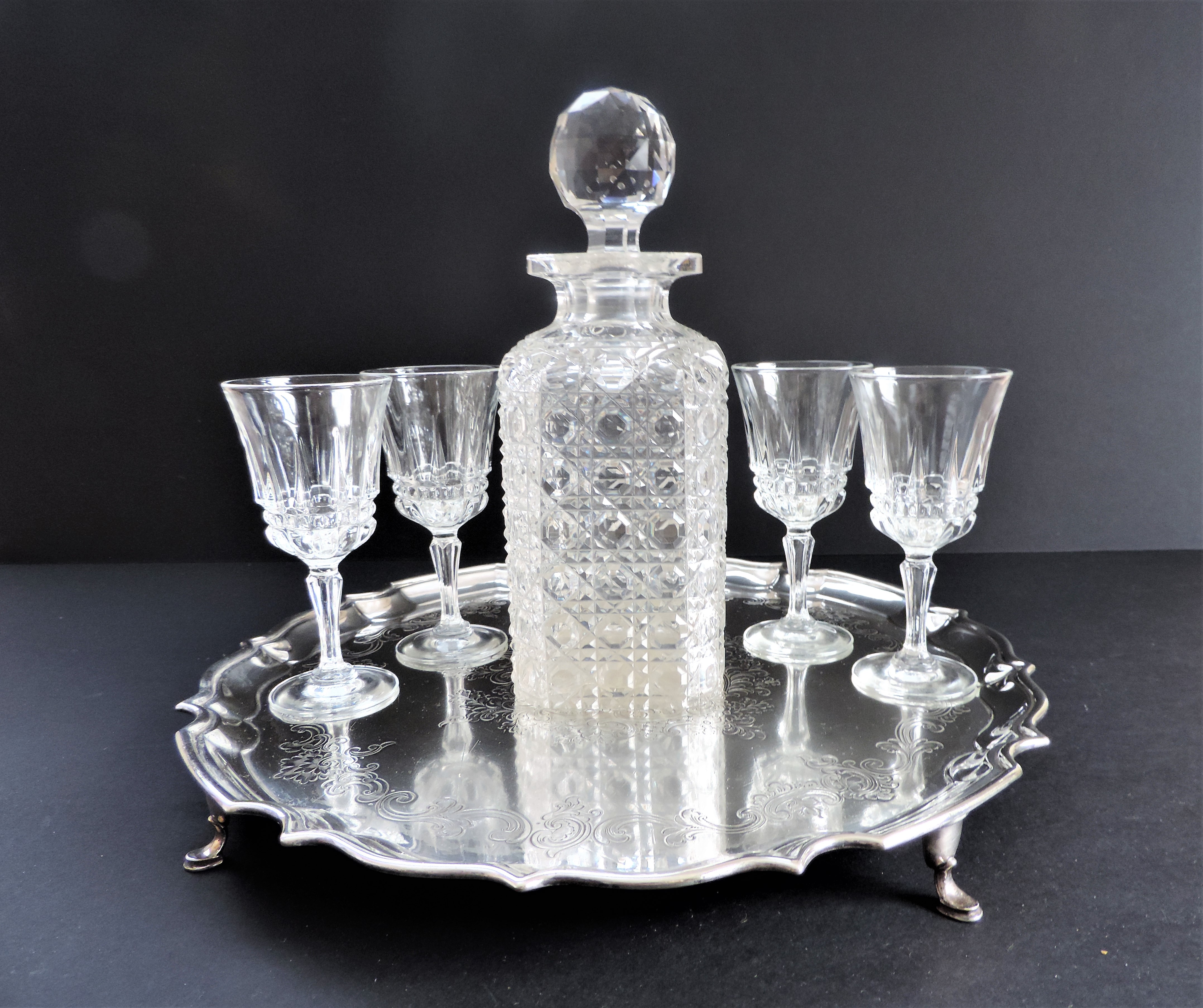 Antique Victorian Hobnail Decanter Drinks Set