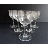 Set Six Edwardian Etched Sherry or Port Glasses