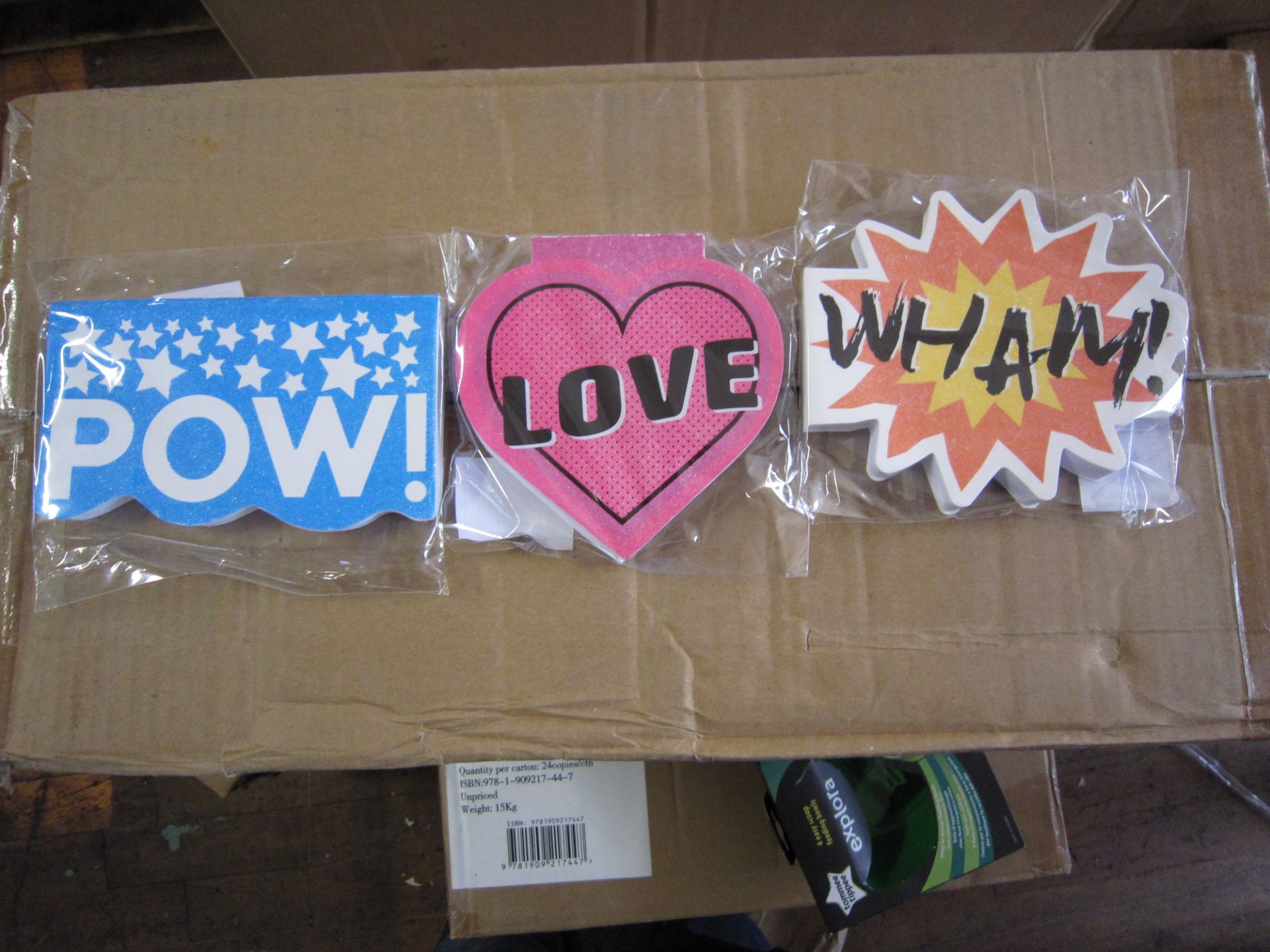 502 assorted notepads wham , pow, love - design led novelty pads new and sealed with be an even mix