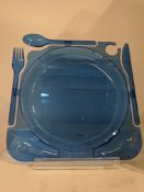 500 Cater Plates in blue comes with detachable fork, knife and spoon ideal for parties, camping, pic