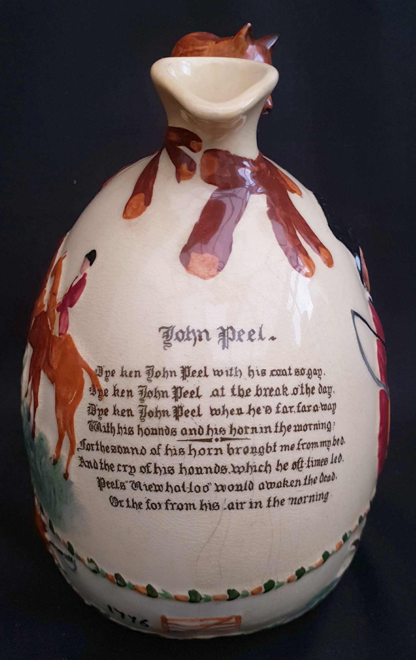 Antique Crown Devon Fielding Fox Handle Musical Water Jug John Peel - Image 2 of 4