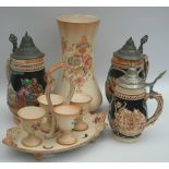 Vintage German Steins Crown Ducal Egg Cups & Crown Devon Vase