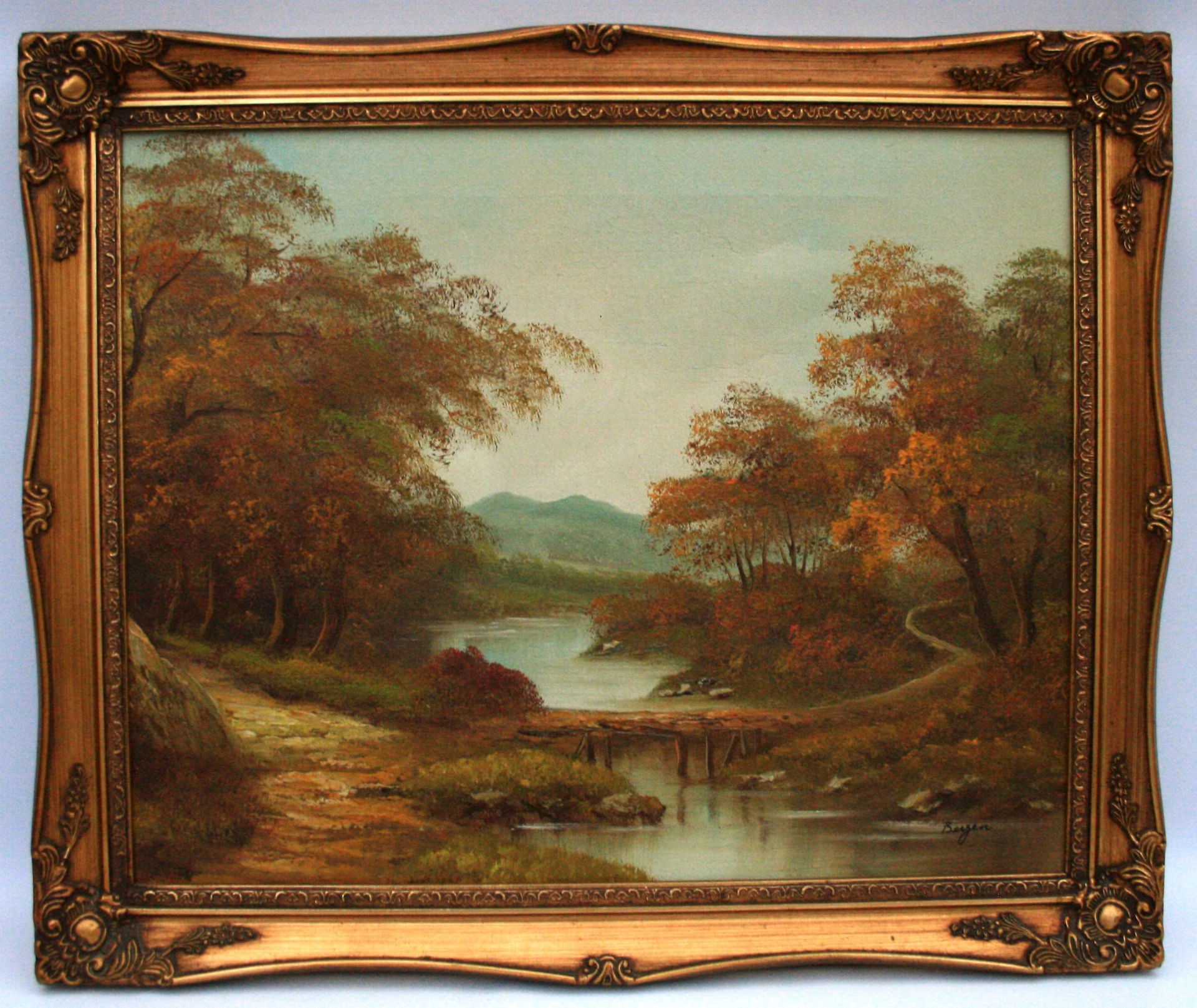 Art Oil Painting Landscape on Canvas Signed Bergen Lower Right