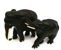 Vintage 2 x Carved Ebony Wooden Indian Elephants