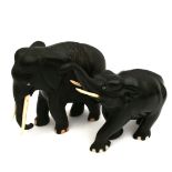 Vintage 2 x Carved Ebony Wooden Indian Elephants