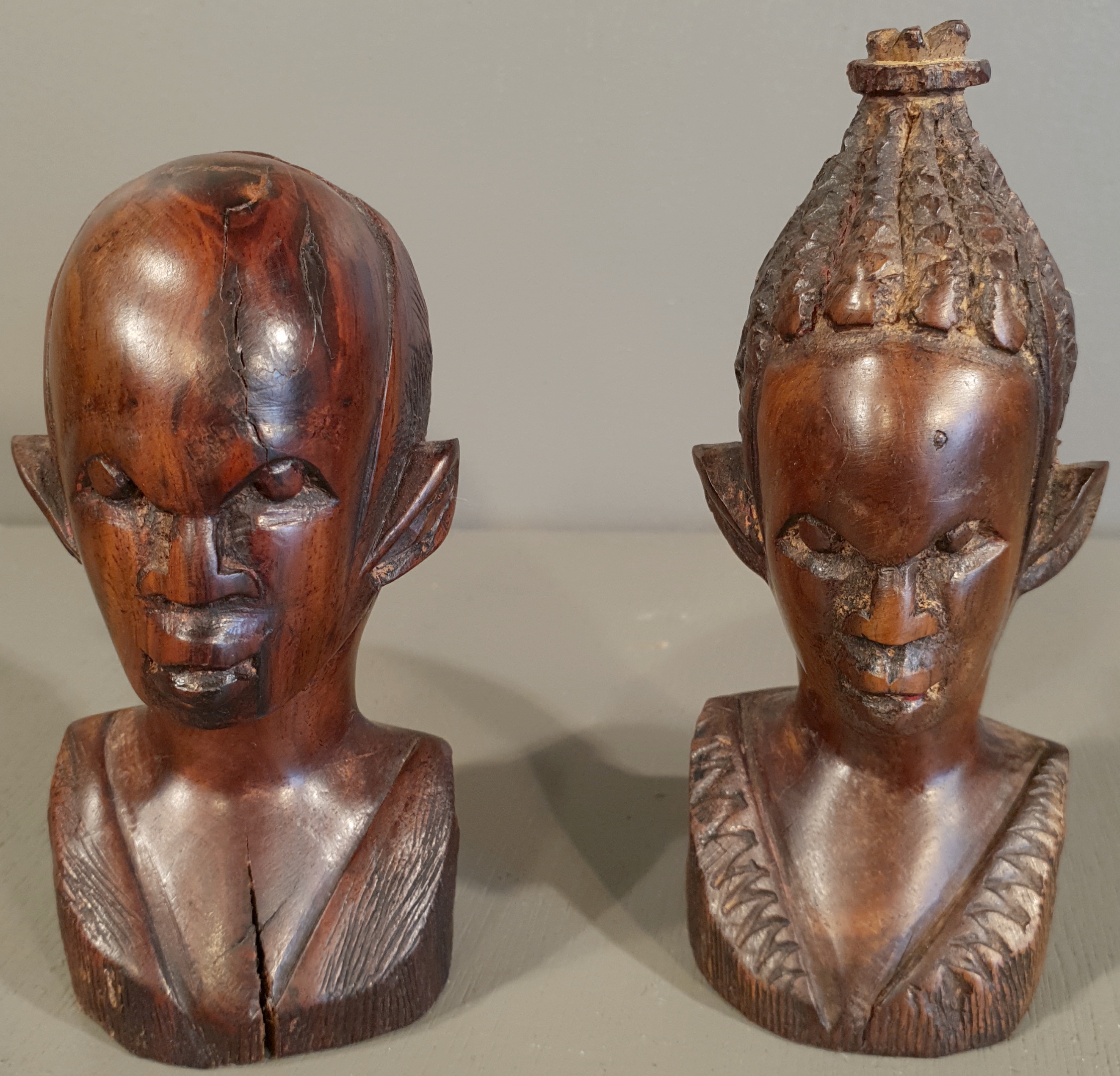 Vintage 2 x Carved Wood African Sculptures Male & Female