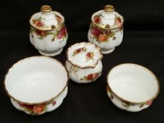 Vintage Royal Albert Old Country Rose 5 Items Includes Jam Honey Pots Sugar Pot etc