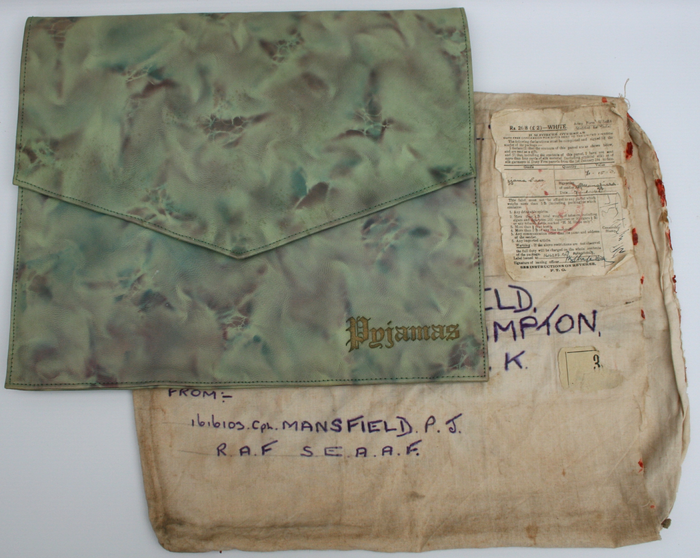 Vintage Snake Skin Pyjama Case in Post WWII Military Envelope.