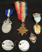 Parcel of Medals Includes WWI 1914 - 15 Star Dog Tags Rugby Medal & Masonic