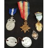 Parcel of Medals Includes WWI 1914 - 15 Star Dog Tags Rugby Medal & Masonic