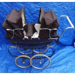 Vintage Silver Cross Twin Dolls Pram & Tri-ang Dolls Cot c1970's